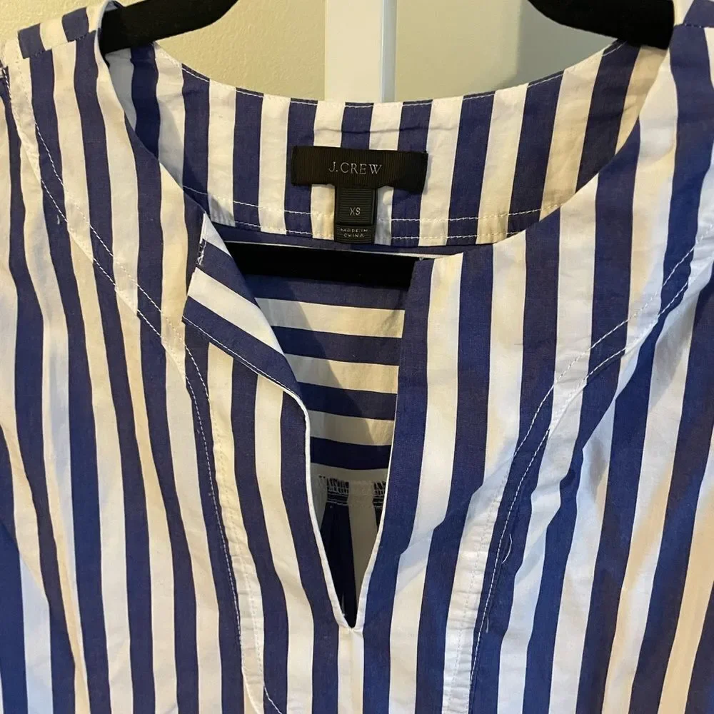 J. Crew Bold Stripe Cotton Poplin Tunic Blue